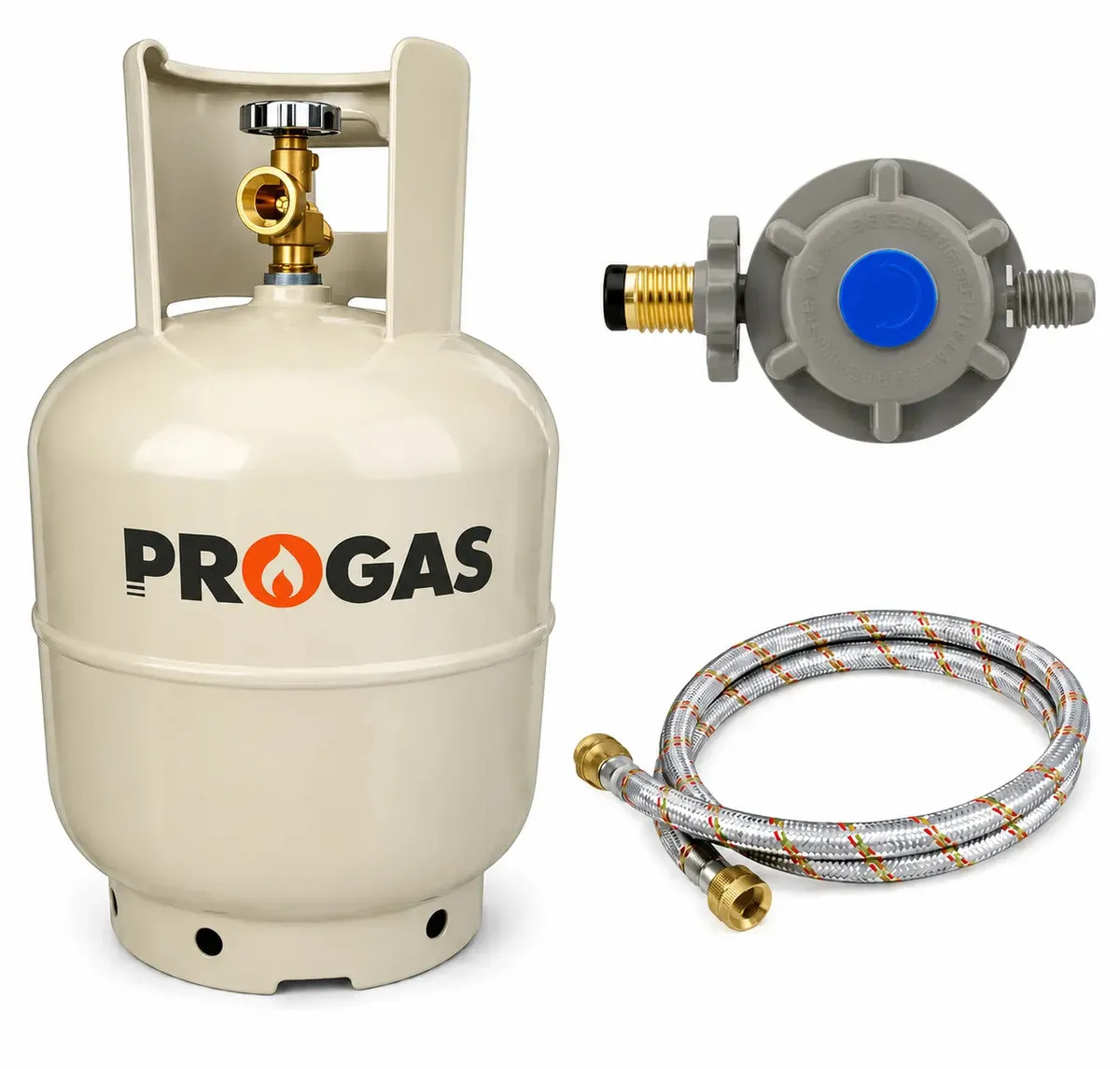 Cilindro / Tanque De Gas Lp 9kg Accesorios Camping Progas Con Nom Garrafa + Regulador Con Maneral + Manguera De Gas 1.5mt
