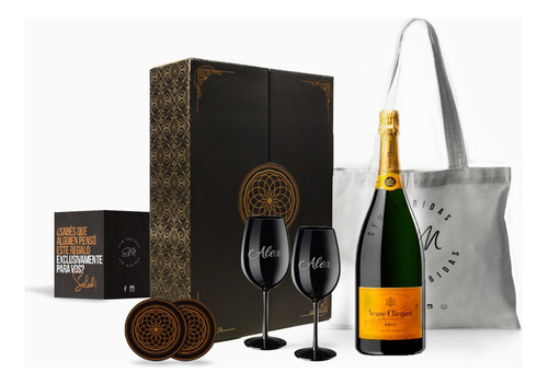 Box Champagne Veuve Copas Negras Grabadas