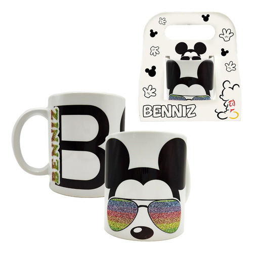 Taza Mickey  Y Blíster Personalizado Con Tu Nombre E Inicial