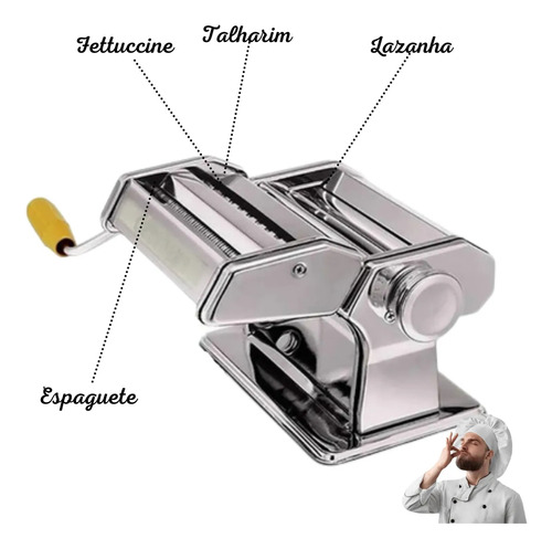 Máquina Fazer Macarrão Massas Caseiras Em Aço Inox 3 Tipos Prateada