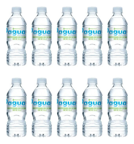 10 Botellas Agua Natural Purificada Sin Sodio 355ml