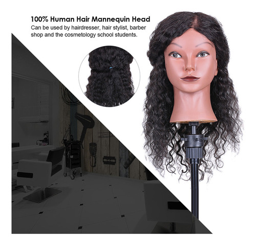 Cabello Rizado Con Cabeza De Maniquí Negra Para Practicar Al