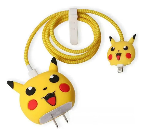 Protector Cargador Kit Con Comecable Para Iphone 18w 20w Pikachu