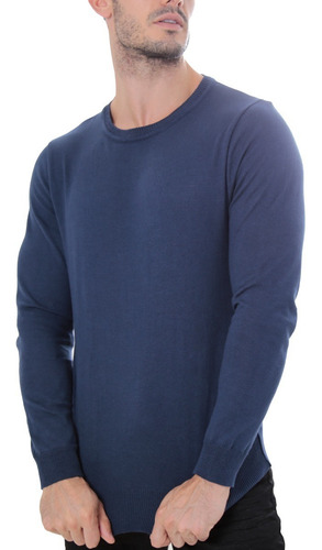Imagem 2 de 4 de Suéter Tricot Masculino Leve Gola C Marinho
