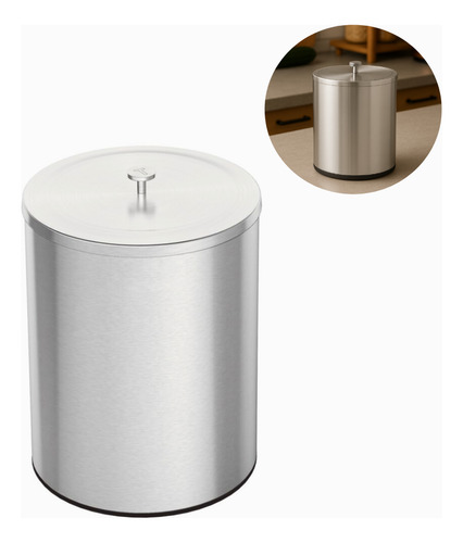 Lixeira Inox Redonda Resistente Compacta Com Tampa 5 Litros Prateado