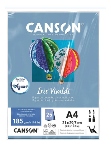 Papel Colorido Canson Iris Vivaldi Sortido A4 185g 25fls