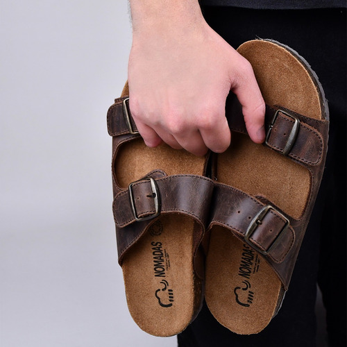 Sandalias Caballero Hombre Piel Chanclas Cafe Flexible 101