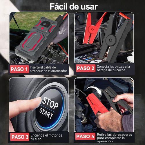 Arrancador De Batería De Auto 5000a Portátil Con Led Y 2 Usb