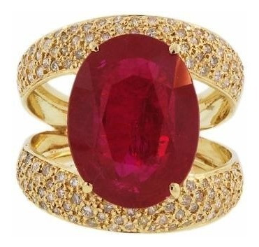 Anel Ouro 18k Com Rubi E Diamantes Mod. Cj1217