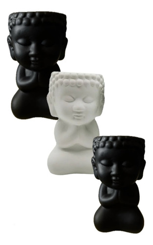 Maceteros De Buda %100 Ceramica Resistente 3 Pzs Negro 2579