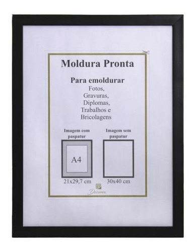 Porta Diploma, Documento, Certificado, Foto (30x40) Preto