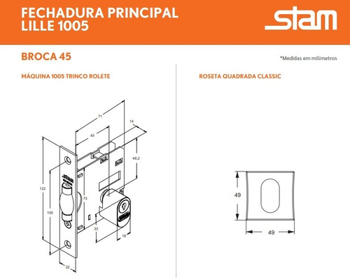 Fechadura Rolete Stam 1005 Par Porta Pivotante Com 4 Chaves