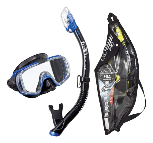 Tusa Sport Adult Visio Tri-ex Mask Y Dry Snorkel Combo, Negr