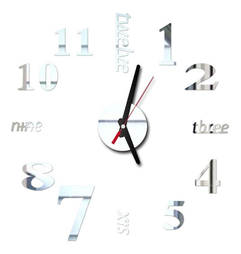 Imagen 1 de 6 de Reloj Pared Adhesivo Mudo 3d Moderno Para Decoración Bricola