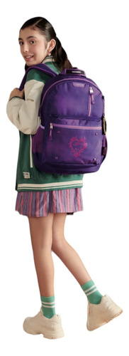Mochila Grande Chenson Original Con Porta Tablet Disney Descendientes Lemal Color Lila Backpack Escolar Niñas Primaria Secundaria