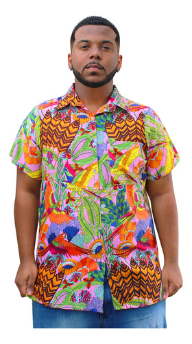 Camisa Viscose Social Masculina Colorida Tie Dye Havaiana