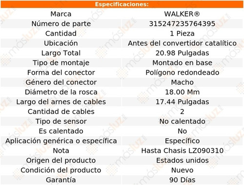 Sensor Ox O2 Antes Cc Geo Prizm 1.6l 4 Cil 89/90 Walker
