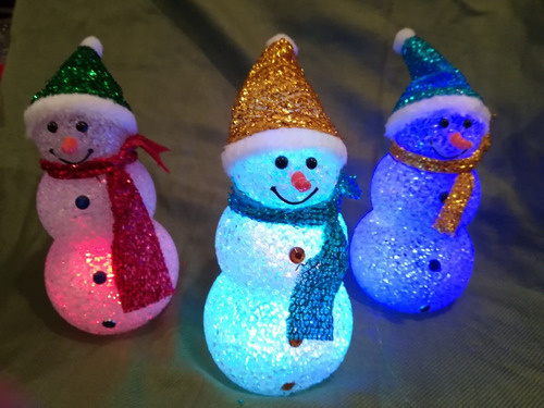Imagen 3 de 12 de Muñeco De Nieve Con Luz Decoración Navidad 20 Cm Altura