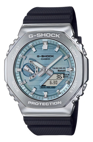 Reloj Unisex Casio Gbm-2100a-1a2dr G-shock Correa Azul Bisel Plateado Fondo Negro
