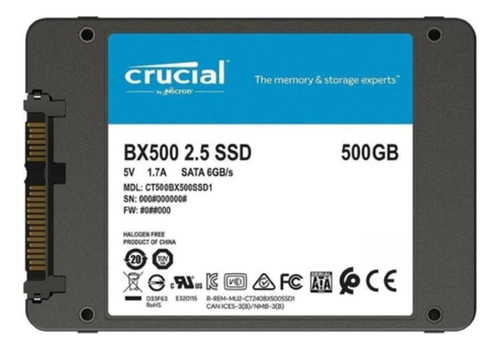 Disco Duro Ssd Interno Crucial 500gb Bx500 Sata 2.5 Solido