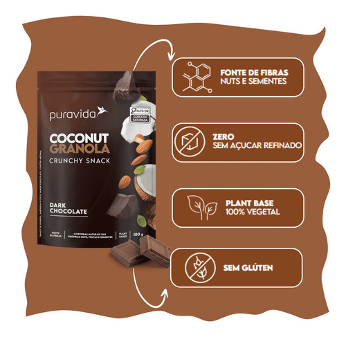 Granola Coconut Dark Chocolate Sem Açúcar 180g Low Puravida