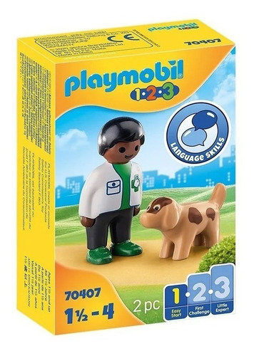 Playmobil 1 2 3 Figura Veterinario Con Perro 70407 Animal Ed