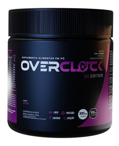 Suplemento nootrópico en polvo Overclock Focus y Memory Grape Flavor