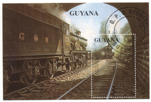 Locomotoras Y Trenes Guyana Hoja Filatélica 