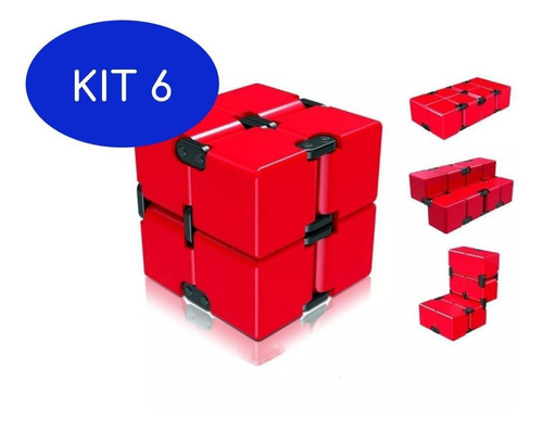 Kit 6 Cubo Nfinito Fidget Cubo Mágico Anti Stress Vermelho