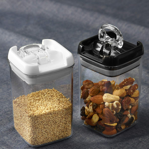 2 Potes Porta Mantimento Hermético Trava Transparente 300 Ml