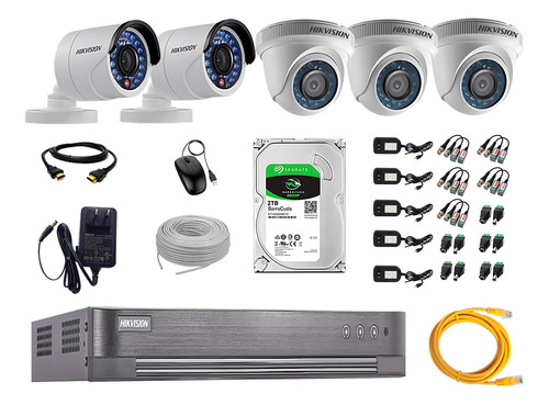 Kit 5 Camaras De Seguridad Hikvision Full Hd 1080p Disco 2tb