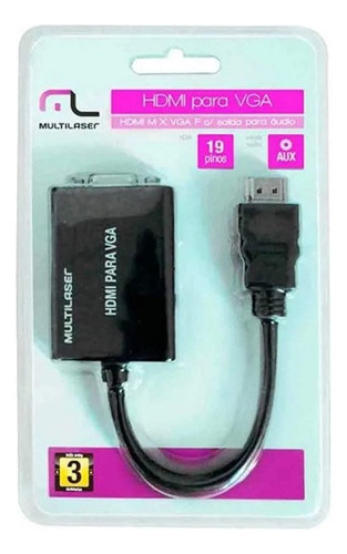 Cabo Conversor Hdmi Para Vga Com Saída De Áudio Multilaser