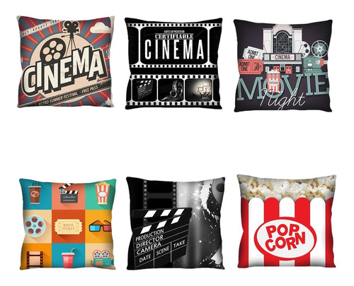 Kit 6 Capas De Almofada Decorativa 42x42 Cinema Vintage R3