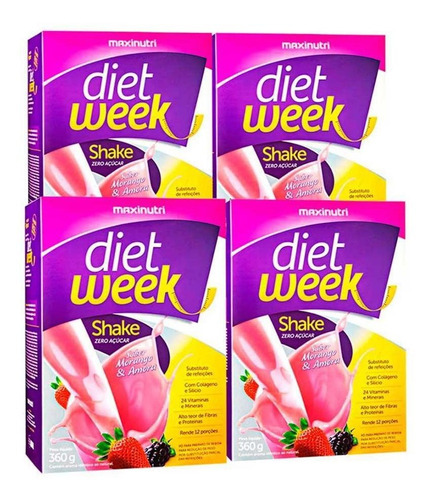 Kit 04 Diet Week Shake Morango E Amora 360g Maxinutri