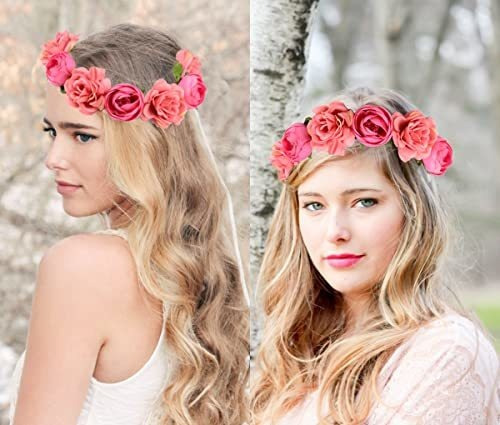 Diadema Con Corona De Flores, Guirnalda De Rosas Y Peonías
