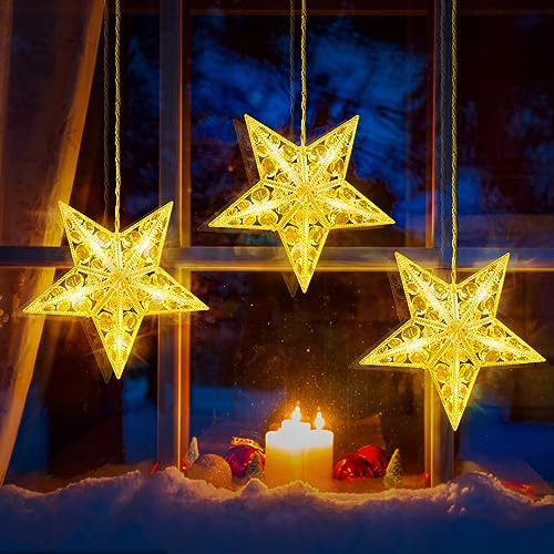 Luces Ventana Navidad 3 Estrellas Cortina Hadas 8 Modos...