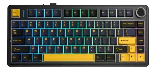 Teclado Mecânico Aula F75 Preto Sem Fio RGB 75% Tri Mode Bluetooth, 2.4ghz, USB-C, Inglês Us