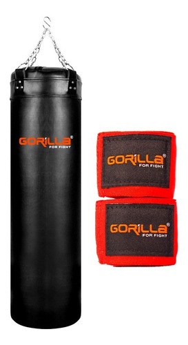 Saco Pancada Profissional 120 Cm + Bandagem 3 Mt - Gorilla Cor Vermelho