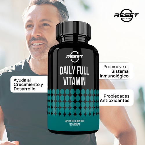 Reset Nutrition® Daily Full Vitamin 120 Cápsulas Suplemento Multivitamínico Completo para Energía Inmunidad y Bienestar General