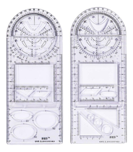 Paquete De 2 Reglas De Dibujo Geométricas Multifuncionales