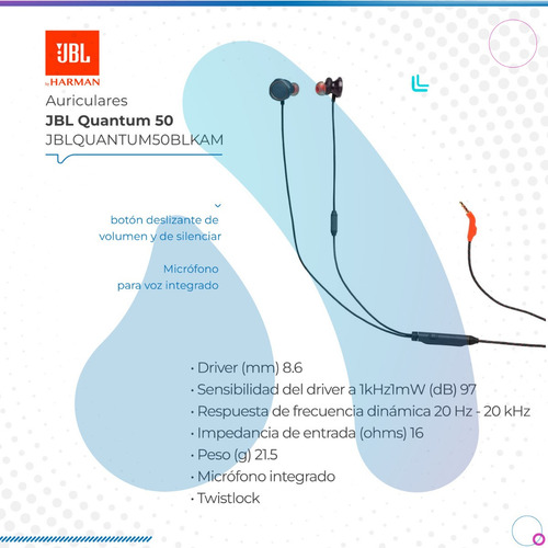 Imagen 2 de 10 de Auriculares Jbl Quantum 50 Black Jblquantum50blkam