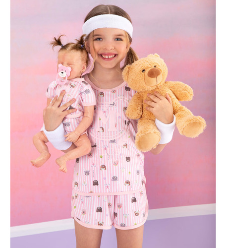 Pijama Infantil Teddy Club Ma0233 +roupa Boneca Marthiê