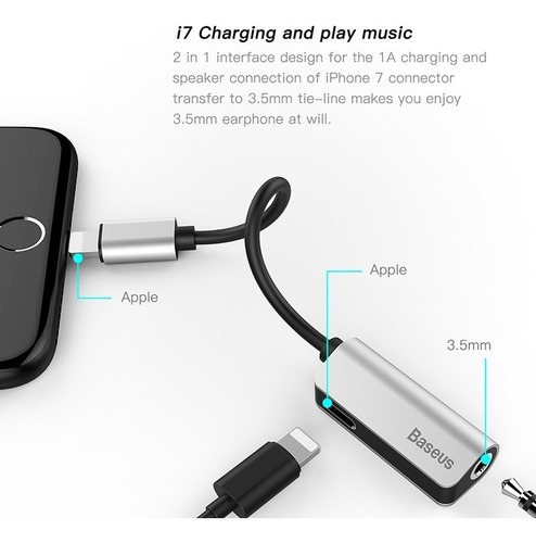 Adaptador 2 En 1 Baseus Lightning A 3.5mm Aux iPhone 8 Plus