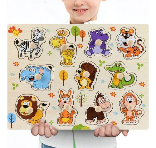 Montessori Juguete De Madera De Dibujos Animados Coche Anima