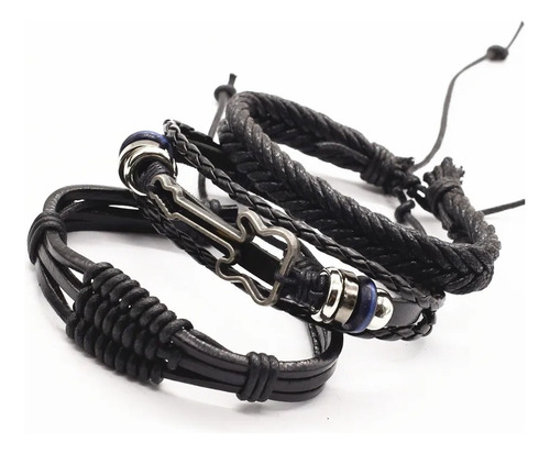 Pulsera De Cuero Guitarra Black 3 Hombre Mujer Moda 2025