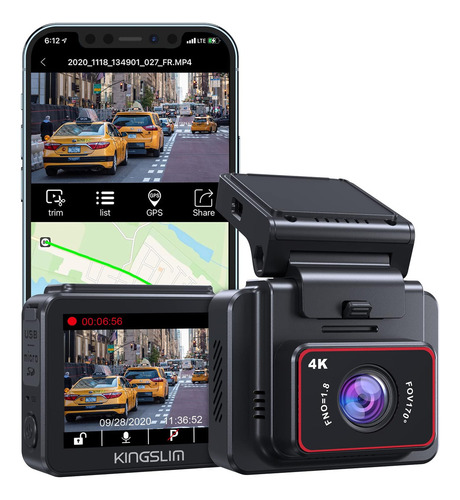 Dash Cam Kingslim D5 4k con Wifi Cámara frontal para coches 256 GB