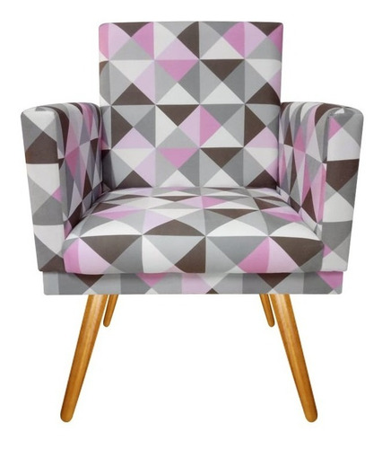 Poltrona Decorativa Triângulo Bia Pés Madeira Cor Suede Triângulo Rosa