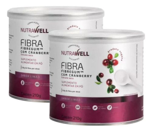 2x Fibra Fibregum Cranberry 100% Vegetal Nutrawell 210g
