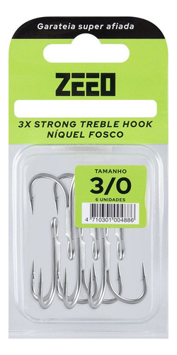 Garatéia 3x Treble Hook Niquel 06 Peças - Zeeo N° 08