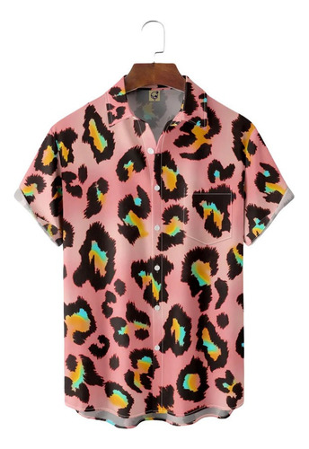 Camisa Hawaiana Unisex Rosa Leopardo, Camisa De Playa De Ver